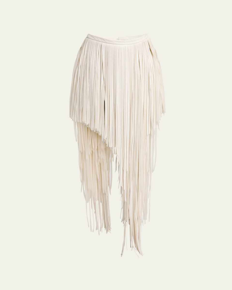 Phia Asymmetric Faux Leather Fringe Skirt
